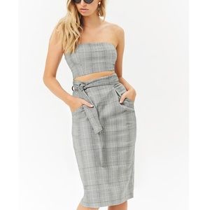 NWT Forever 21 Belted Pockets Plaid Midi Skirt